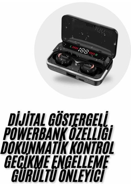 Bluetooth Kulaklık Dijital Şarj Göstergeli Powerbankli Bass Özellikli Kablosuz Kulakiçi 5.1 Mikrofonlu