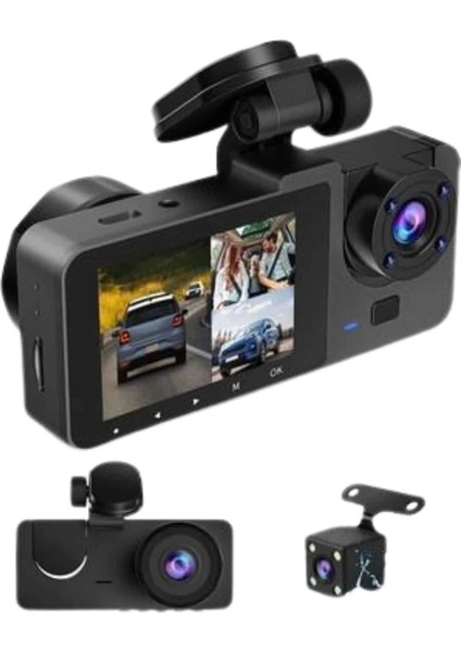 Yol Kayıt Araç Kamerası Hd Dvr 3 Kameralı 2.0in Ekranlı Ön Iç Arka