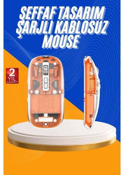 Mouse Fare Kablosuz Mouse Fare Şarjlı Bluetooth Sessiz 5 Tuşlu Şeffaf