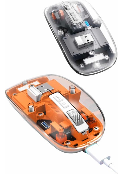 Mouse Fare Kablosuz Mouse Fare Şarjlı Bluetooth Sessiz 5 Tuşlu Şeffaf