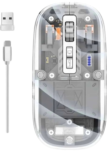 Mouse Fare Kablosuz Mouse Fare Şarjlı Bluetooth Sessiz 5 Tuşlu Şeffaf
