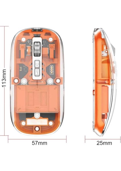 Mouse Fare Kablosuz Mouse Fare Şarjlı Bluetooth Sessiz 5 Tuşlu Şeffaf