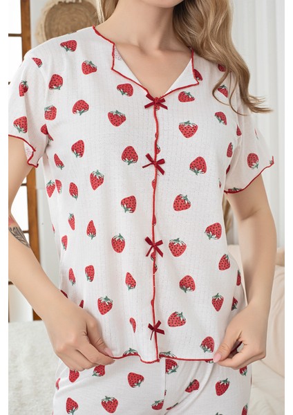Kadın Strawberry Patterned Kısa Kol Pijama Takımı