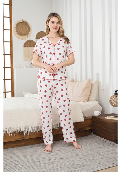 Kadın Strawberry Patterned Kısa Kol Pijama Takımı