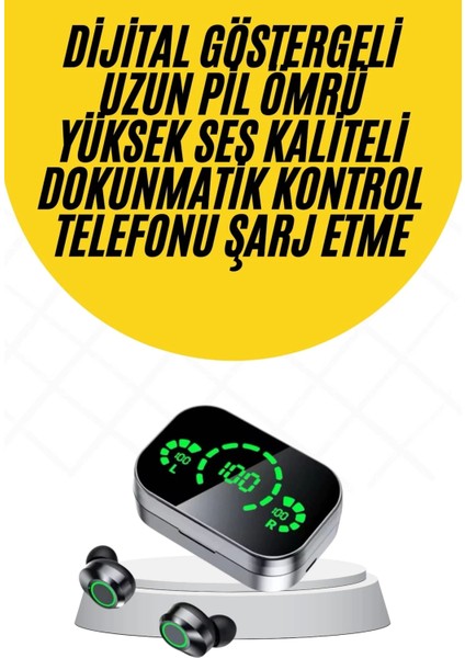Kablosuz Bluetooth Kulaklık Çift Telefon Destekli Powerbankli Dijital Göstergeli