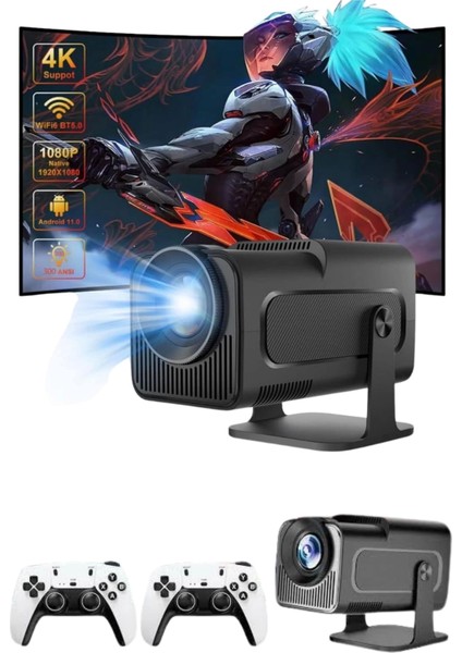 4K Android Smart Wi-Fi Çift Kollu Projeksiyon Game Box Kumandalı Taşınabilir