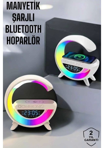 Bluetooth Hoparlör 15W Kablosuz Hızlı Şarj LED Gece Lambası