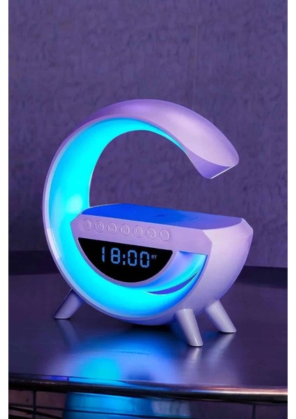 Bluetooth Hoparlör 15W Kablosuz Hızlı Şarj LED Gece Lambası