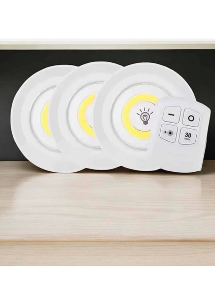 Spot Lamba LED Işık 3'lü Uzaktan Kumandalı Pilli Yapışkanlı Kablosuz