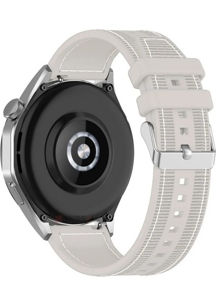 Samsung Galaxy Watch 4 Classic 42MM ile Uyumlu Kordon Kayış Dikiş Desenli Silikon KRD102 Lms 20/dds Krem