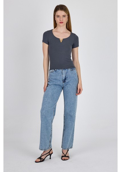 Antrasit Gold Aksesuar Detaylı Viskoz/yumuşak Kumaş Tişört 1460 modelleri