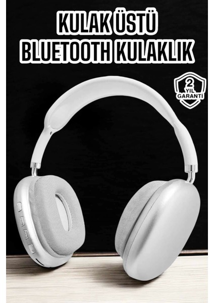 P9 Plus Kablosuz Kulak Üstü Bluetooth Kulaklık Beyaz Yüksek Ses Kaliteli