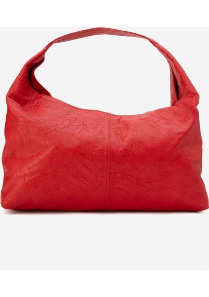 Vega Kadın Salaş Görünümlü Tote Çanta Gerçek Deri Kırmızı