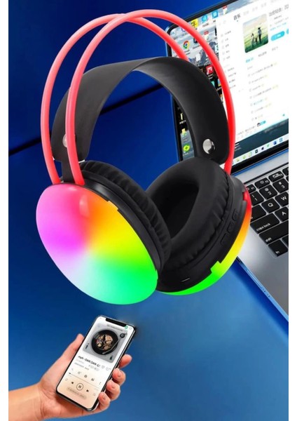 Kulak Üstü Kablosuz Bluetooth Kulaklık Unısex Renkli Işıklı Kulaklık