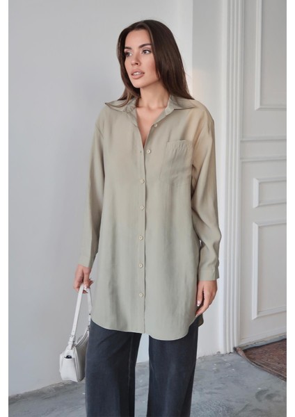 Cep Detaylı Rahat Kesim Liyosel Gömlek Açık Yeşil 9359 fiyatları