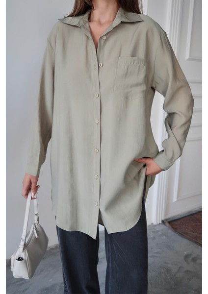 Cep Detaylı Rahat Kesim Liyosel Gömlek Açık Yeşil 9359 modelleri