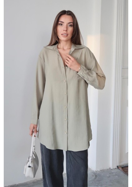 Cep Detaylı Rahat Kesim Liyosel Gömlek Açık Yeşil 9359 indirimleri