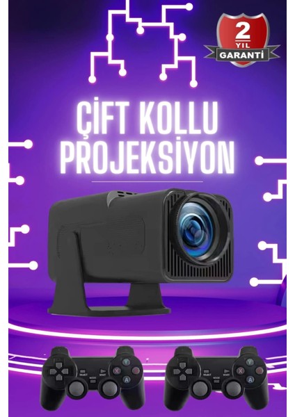 Çift Kollu Projeksiyon Taşınabilir Game Projektör Full Hd 1080P 4K Projeksiyon Gamepad