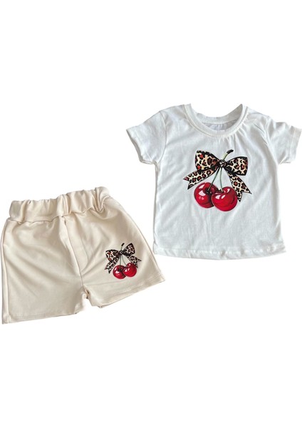 Yazlık Şortlu Kiraz Baskılı Tişört Kız Ikili takım