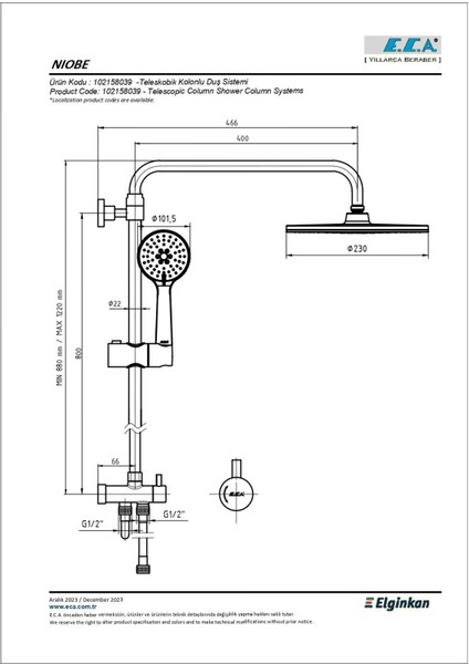 Eca Niobe Teleskobik Duş Sis. 102158039 fiyatları