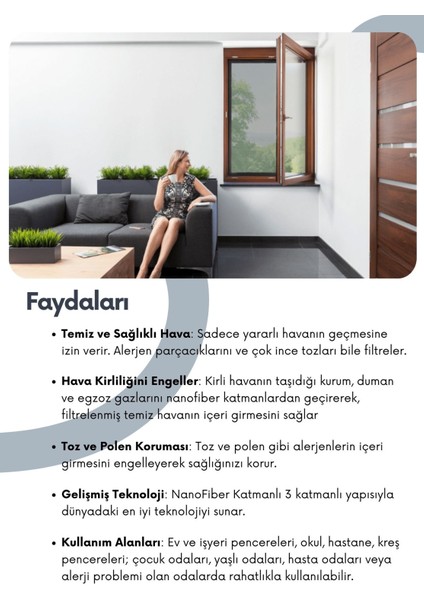 70X140CM | Yeni Nesil Sineklik | Pencere Toz Polen Koku Filtresi | Rulo Sineklik | Respilon Odera modelleri