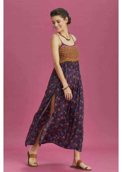 Askılı Yırtmaçlı Çiçekli Robadan Elbise fiyatları