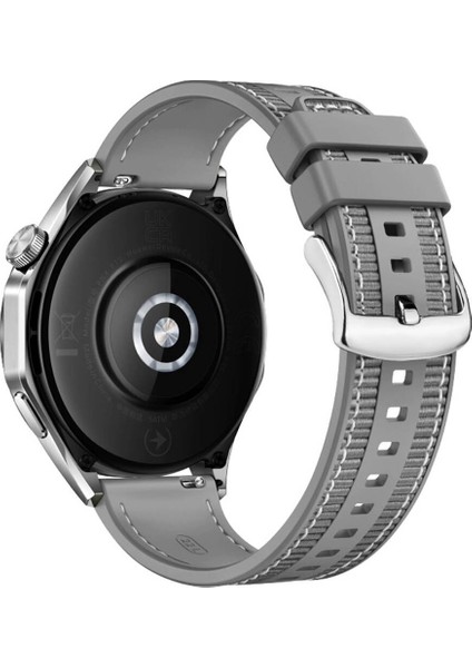 Google Ticwatch S2 Wear Os ile Uyumlu Kordon Kayış Dikiş Desenli Silikon KRD102 Lms 22/dds Gri