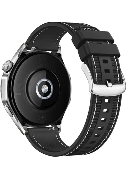 Honor Watch Magic 2 46MM ile Uyumlu Kordon Kayış Dikiş Desenli Silikon KRD102 Lms 22/dds Siyah