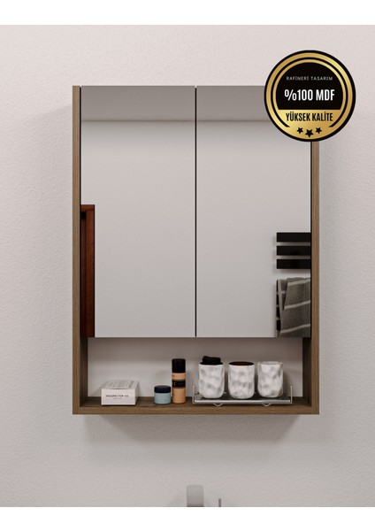 Lotus Mdf 2 Kapaklı Aynalı Banyo Dolabı Lavabo Üstü Dolap Çok Amaçlı Banyo Dolabı