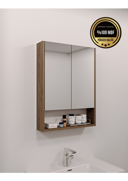 Lotus Mdf 2 Kapaklı Aynalı Banyo Dolabı Lavabo Üstü Dolap Çok Amaçlı Banyo Dolabı
