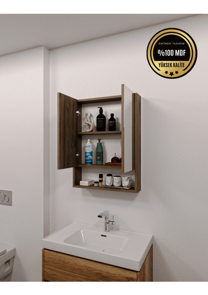Lotus Mdf 2 Kapaklı Aynalı Banyo Dolabı Lavabo Üstü Dolap Çok Amaçlı Banyo Dolabı
