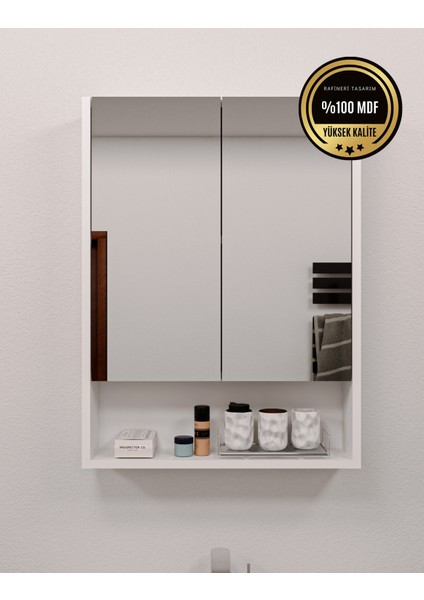 DF16104B MDF 2 Kapaklı Aynalı Banyo Dolabı Lavabo Üstü Dolap Çok Amaçlı Banyo Dolabı