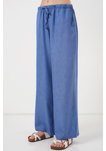 Kadın Geniş Paça Keten Pantolon 6735 - Indigo