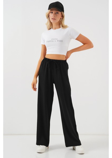 Kadın Yüksek Bel Bol Paça Pantolon - Siyah modelleri