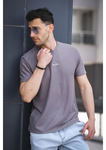 Pure Slim Fit Waffle Kumaş Bisiklet Yaka Baskılı Erkek Tshirt fiyatları