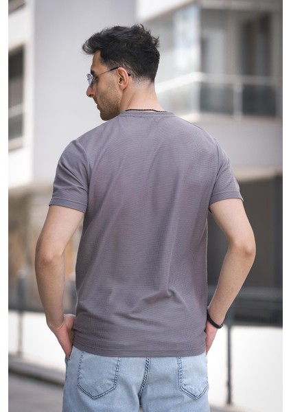 Pure Slim Fit Waffle Kumaş Bisiklet Yaka Baskılı Erkek Tshirt fırsatları