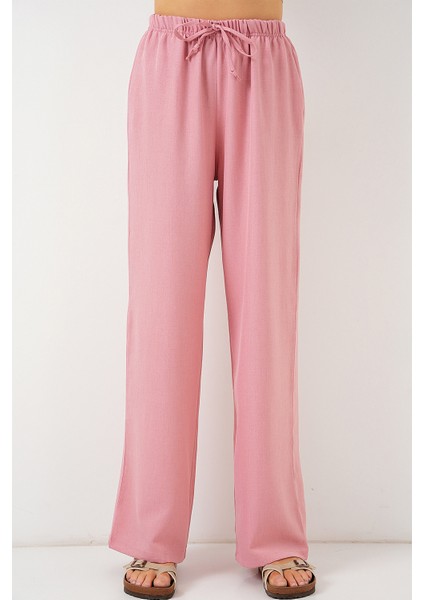 Kadın Geniş Paça Keten Pantolon 6735 - Pudra fırsatları