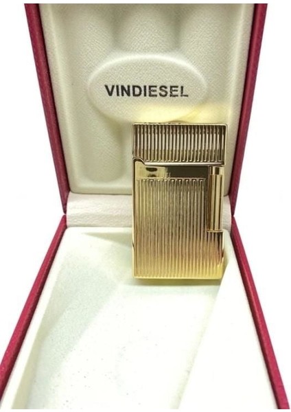 Vindiesel Dupont Tarz Soft Flame Çakmak Çizgili Dizayn Metalik Sarı