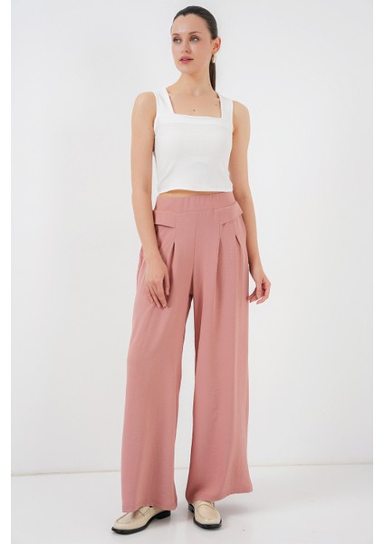 Kadın Geniş Paça Pileli Pantolon 6718 - Gül Kurusu modelleri