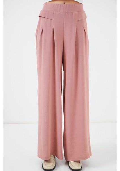 Kadın Geniş Paça Pileli Pantolon 6718 - Gül Kurusu fırsatları