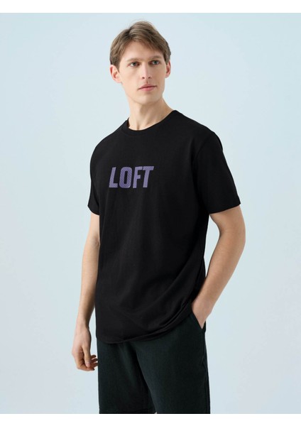 Regular Siyah - Mor Erkek T-Shirt LF2038461