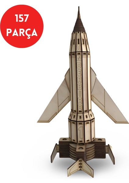 Thunderbird 1 Roket Ahşap Maketi - 157 Parça Dıy Hobi Maketi - Ahşap Roket Maketi