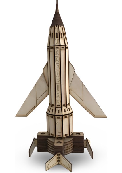Thunderbird 1 Roket Ahşap Maketi - 157 Parça Dıy Hobi Maketi - Ahşap Roket Maketi
