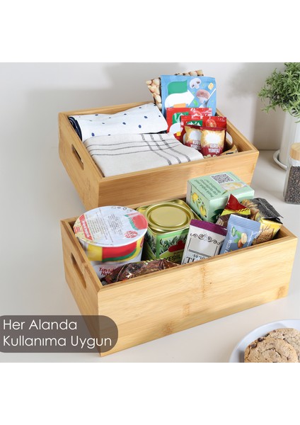 2'li Çok Amaçlı Bambu Organizer Kutu - Tezgah Üstü Banyo Mutfak Düzenleyici Dekoratif Saklama Kutusu fiyatları