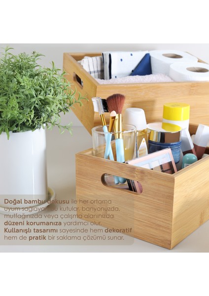 2'li Çok Amaçlı Bambu Organizer Kutu - Tezgah Üstü Banyo Mutfak Düzenleyici Dekoratif Saklama Kutusu modelleri