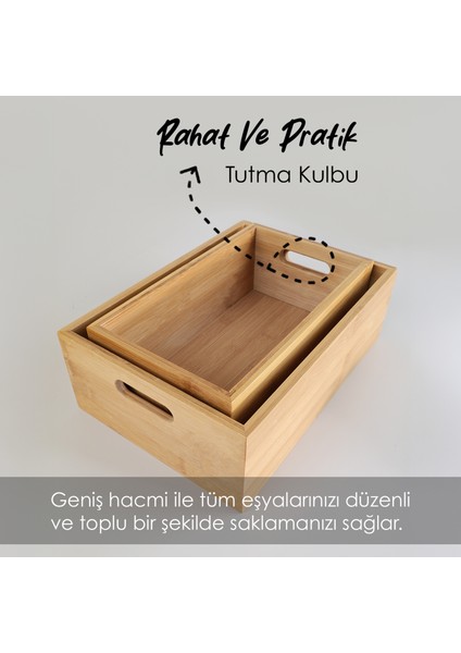 2'li Çok Amaçlı Bambu Organizer Kutu - Tezgah Üstü Banyo Mutfak Düzenleyici Dekoratif Saklama Kutusu fırsatları