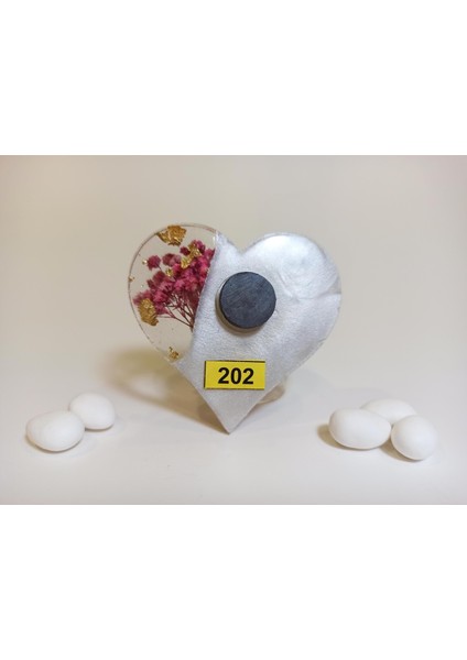Kuru Çiçekli Epoksi Kalp Nikah Şekeri 50 Adet