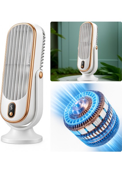 Küçük Hava Soğutucu USB Şarj Edilebilir 1800MAH Kule Masa Fanı 5 Hız (Beyaz) indirimleri