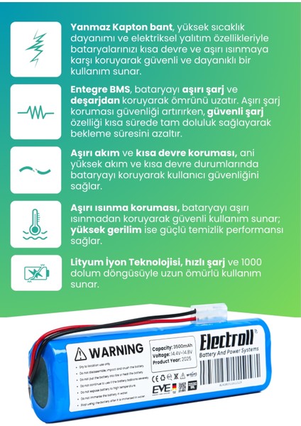 Arçelik Imperium Robo Rs 3221 Uyumlu Batarya (Ultra Yüksek Kapasite) 3500mah Robot Süpürge Bataryası modelleri
