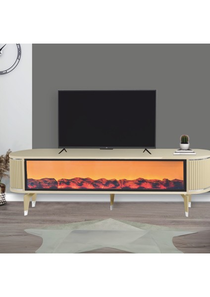 Talia Şömineli Tv Sehpası Cappuccino Gümüş Mebran Bluetooth Hoparlörlü 7 Renk Efektli 160x40x50 Cm fiyatları